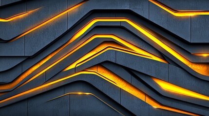 Obraz premium Abstract Futuristic Background, Dynamic Geometric Pattern with Glowing Gold Lines, Seamless Design