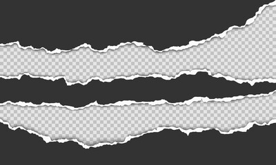 Vector horizontal torn paper edge. Ripped paper strip with soft shadow.