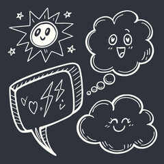 Hand-Drawn Crayon Doodle Speech Balloons – Chalk Texture Talk Bubbles Set