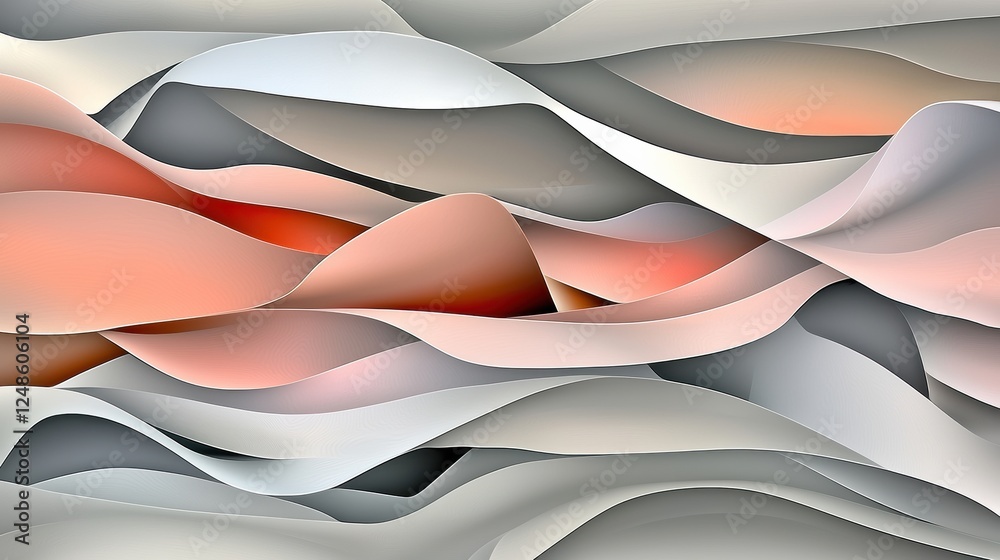 Poster abstract wavy patterns in soft tones with subtle color blends