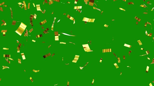 confetti party gold effect sprinkled on a green screen background 3d rendering