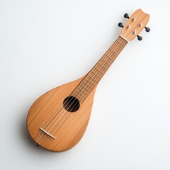 Wooden String Instrument on White Background, Isolated, Close-Up View, Simple Design, Tuning Pegs and Strings