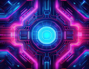 "Design a futuristic background with a cyberpunk aesthetic. Use vibrant neon lights in electric blue, purple, and pink against a dark, textured backdrop.