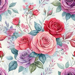Papier peint photo Patrons Colorful watercolor roses and foliage in a delicate floral arrangement.  © Natasha 