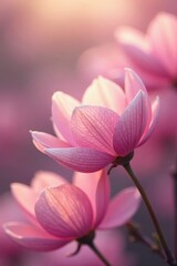 Obraz premium Soft pink petals sway gently in the morning breeze, red flowers, fields, pink flowers
