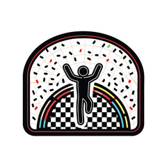 Create a minimalist vector illustration of a stylized runner gracefully crossing a finish line, emphasizing speed and dynamism.  Focus on clean lines and a bold color palette.