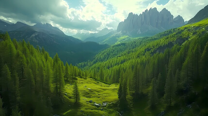 Obraz premium Beautiful natural landscapes in the mountains green forest meadows hillsides