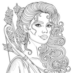 A woman archer.Coloring book antistress for children and adults. 