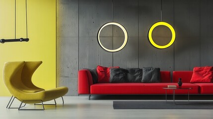 Modern Living Room with Bold Color Combinations and Unique Furniture Pieces