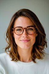 Obraz premium A woman wearing a white sweater and glasses