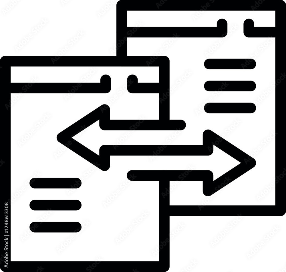 Poster two browser windows exchanging data, symbolizing file transfer, data synchronization, or website mig