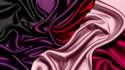Obraz premium Black, Dark Purple, and Red Silk Curtain Background – Abstract Satin Fabric Texture, curtain, black, dark, purple, red, burgundy, maroon, magenta, pink