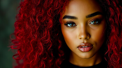 Fototapeta premium A woman with red curly hair and blue eyes