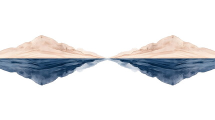 Obraz premium Calm waters reflecting mountains on a serene landscape with a minima style.