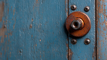 Fototapeta premium Industrial metal wall close-up with rivet details rustic setting photography urban environment macro view concept of raw aesthetic