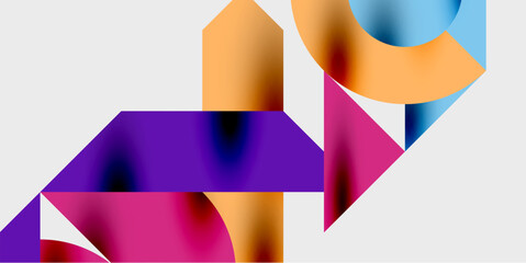 Obraz premium Modern abstract background featuring circles, lines, and triangles in a dynamic geometric composition. Perfect for stylish, tech, or creative-themed designs