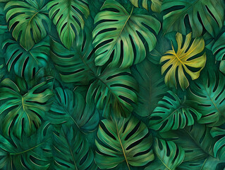 Luxurious tropical leaf texture with intricate abstract green patterns – Stunning nature-inspired background perfect for desktop wallpapers, digital designs, and creative projects