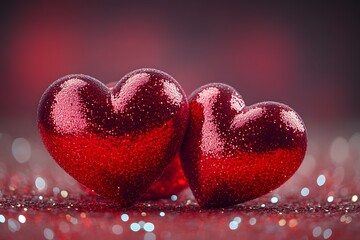 Fototapeta premium Sparkling Red Hearts for Valentine's Day - Romantic Glitter Design for Cards and Posters