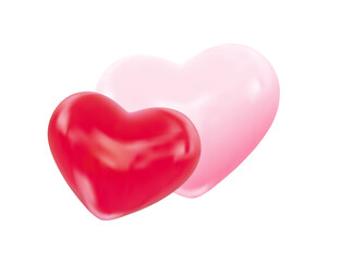 Pair of pink and red hearts for Valentine's Day. 3d glossy hearts representing love, romance. Vector Illustration for valentine, wedding invitation, romantic greeting card, banner