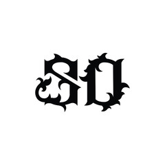 SO monogram logo design letter text name symbol monochrome logotype alphabet character simple logo
