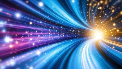 Abstract Digital Tunnel of Light, Neon Colors, and Speed Motion, Vector Art Illustration Background