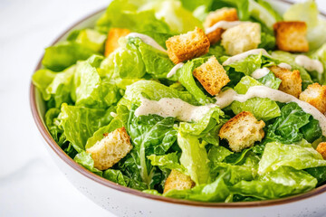 Crisp romaine lettuce with croutons and creamy dressing