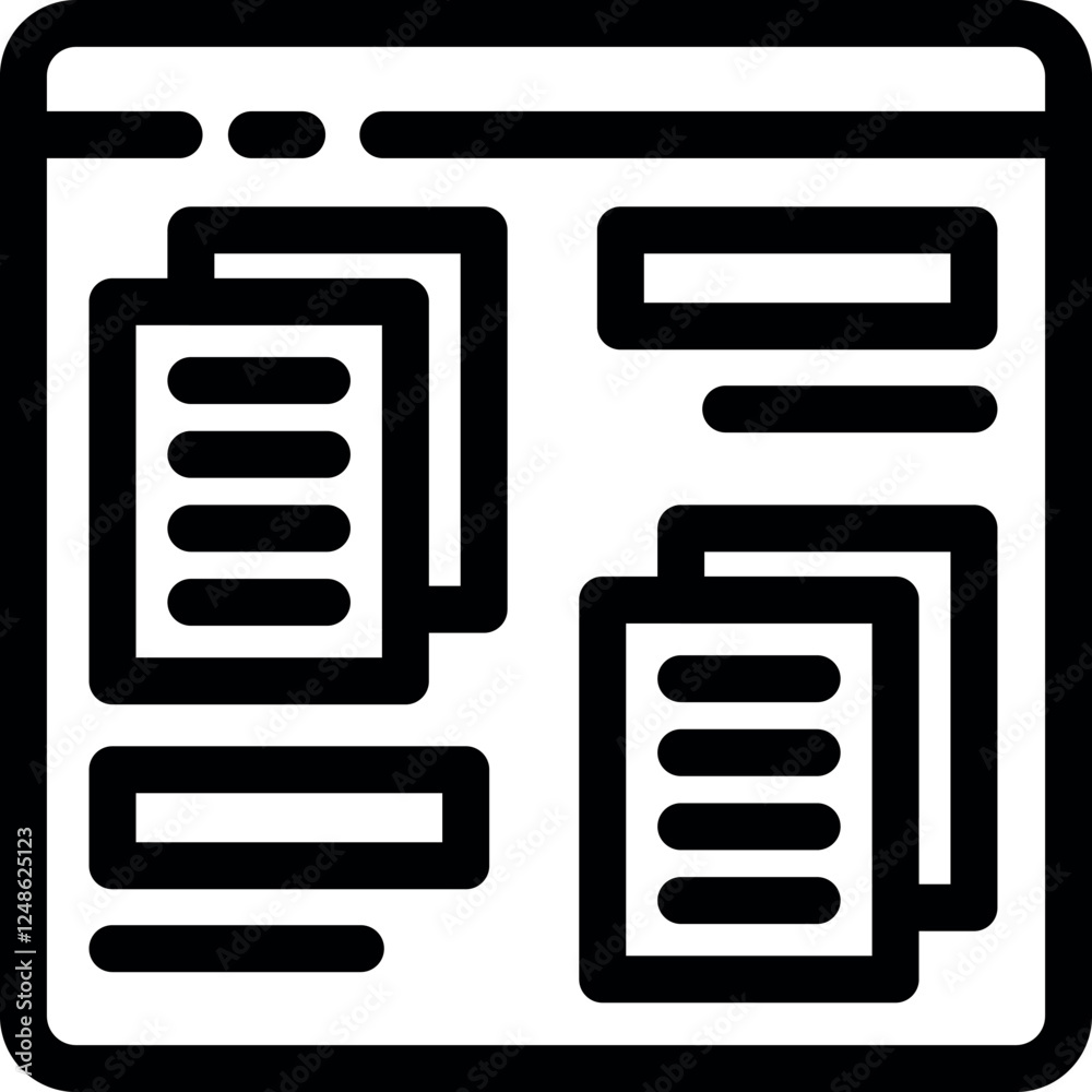 Poster website content management with overlapping documents displayed on a computer screen