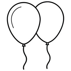 Two Floating Balloon Line Art Vector. Birthday balloon line art, party balloon icon, Birthday celebration, outline, isolate on a white background