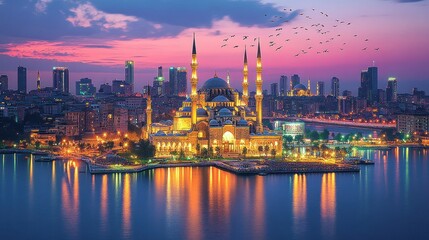 Fototapeta premium Majestic Sunset over the Beirut Waterfront Mosque
