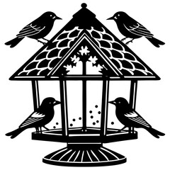  Birds in hand made animal feeder, winter time