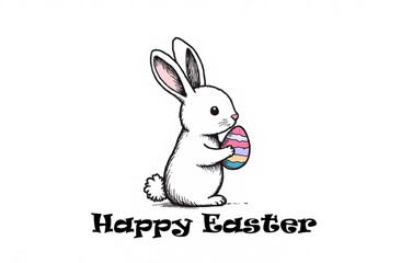 Fototapeta premium Easter bunny holding an egg in paws, Happy Easter card. AI Generative