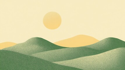 Serene Hillscape with Warm Sunlight: A Minimalist Abstract Landscape Design