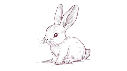Obraz premium Cute bunny rabbit drawing, sitting, white background, art illustration