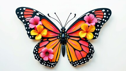 Obraz premium Vibrant monarch butterfly with colorful flowers on wings