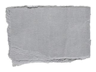 Isolated cut out torn piece of blank gray paper note cardboard with texture and copy space for text, transparent png background design element