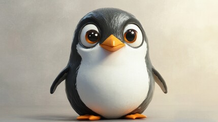 Fototapeta premium Cute cartoon penguin, winter scene, children's book illustration