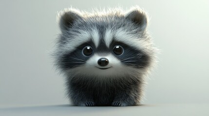 Obraz premium Cute cartoon raccoon, studio shot, gray background, children's book illustration