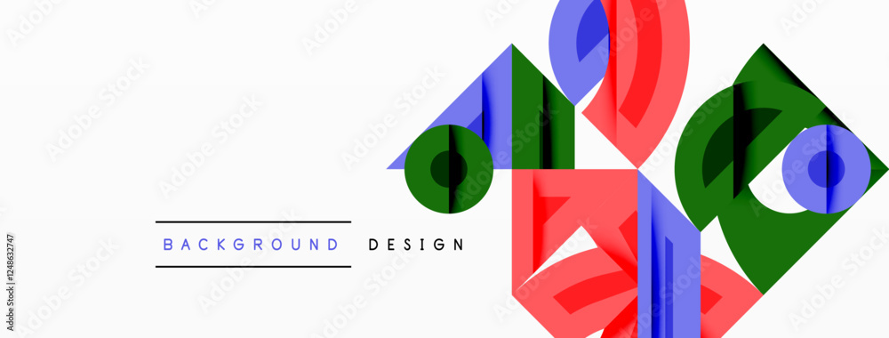Poster abstract geometric background with shapes, featuring circular and rounded elements. bold contrast, s