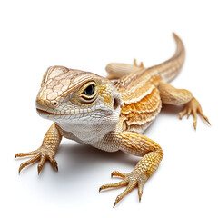 Obraz premium Close-up of a vibrant lizard, showcasing intricate scales and exotic features against a stark white background.