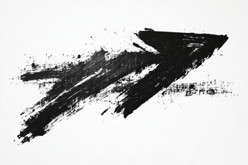 Fototapeta premium dynamic black brushstroke arrow composition with textured edges and splatter effects on white background, bold grunge aesthetic