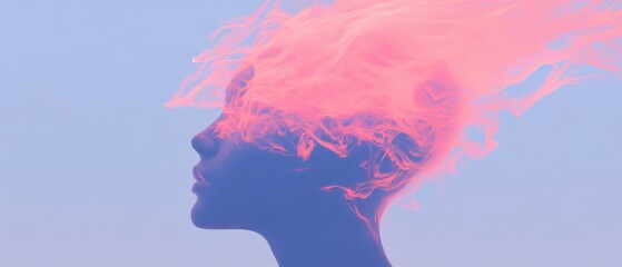 woman in profile with swirling pink smoke replacing her hair