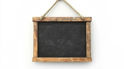 Rustic wooden chalkboard frame hanging on a white wall in a minimalist decor setting