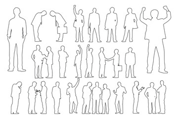 Set of business people silhouette, man and woman team, isolated on white background	