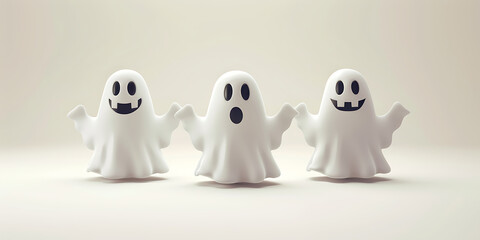 Obraz premium Adorable White Ghost Figurines with Fun Facial Expressions 