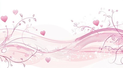 Romantic Background with Pink Hearts and Elegant Floral Design