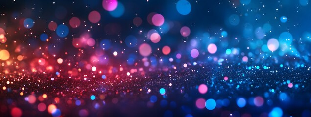 Festive bokeh lights glitter; dark background; celebration banner