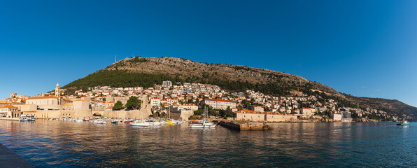 View of the city of Dubrovnik, Croatia. A mountain with a cable car.