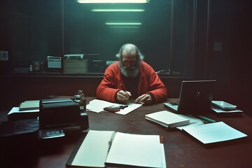 Focused Senior Man Working at a Desk