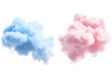 Fototapeta premium Two fluffy cotton candy clouds, one blue and one pink, showcasing a playful and whimsical atmosphere, PNG