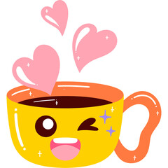 Coffee Cup Wink Face Cartoon